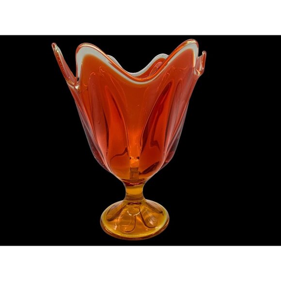 Viking Vintage 6 Pedal Amberina Vase MCM Collectible Art Glass 9 Inches Tall - Picture 2 of 12